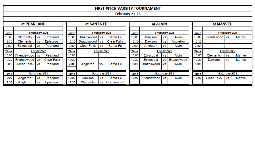 Tournament Schedule